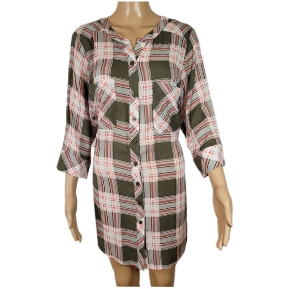 Penningtons In Every Story Summer Plaid Shirt Dress,Women, Size X